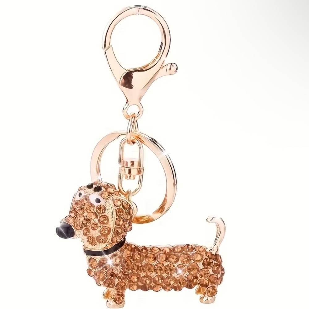 NEW Crystal 3D Rhinestone Cute Dachshund Keychain • Dog Bag Charm - Picture 2 of 6